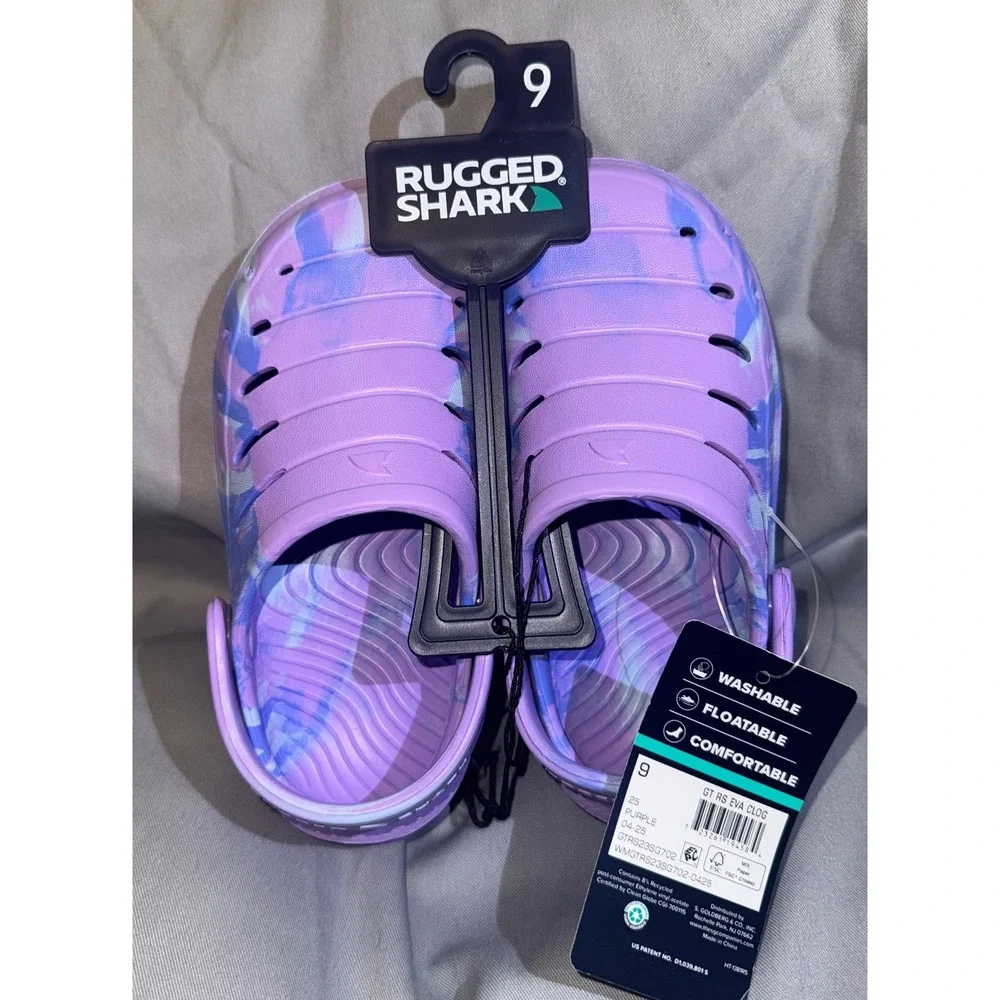 Rugged Shark Kids EVA Clog Purple Blue Marble Swirl Water Shoe Size 9